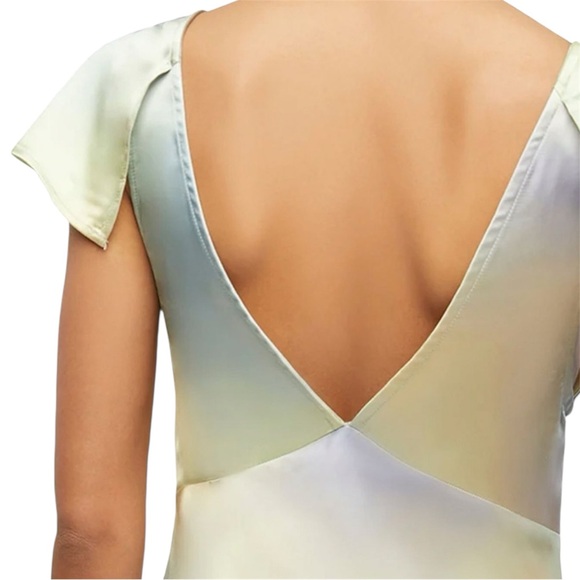 WeWoreWhat Green and Yellow Watercolor Lace Midi Slip Dress Flutter Sleeve Gown - Picture 8 of 10